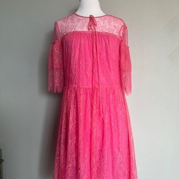 Be Blumarine Lace Pink Floral design Lined Cocktail Party Dress Fit Flare Small - Picture 8 of 16